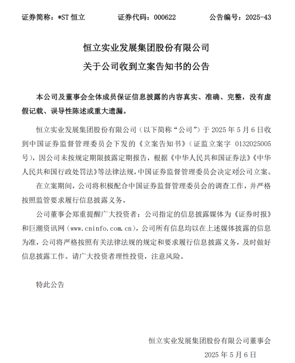 股票策略网站 遭立案调查！*ST恒立濒临退市